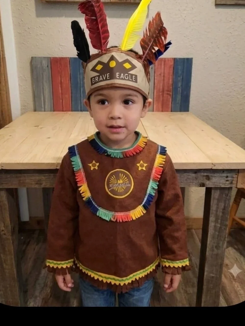 Vtg 50s child S Indian fringed shirt & headdress Cosplay